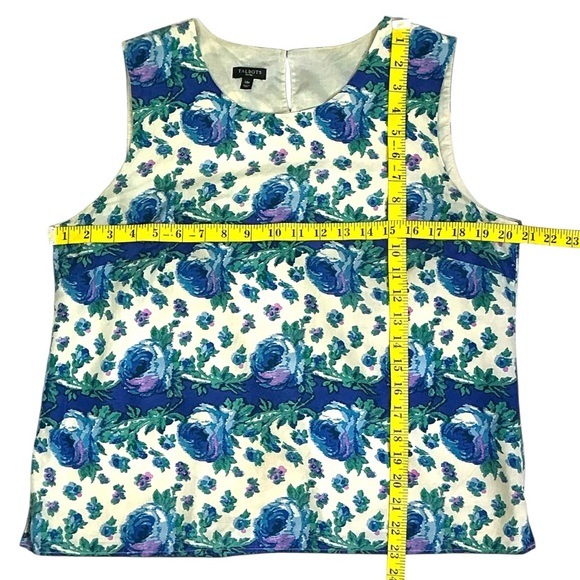 Talbots Boxy Silk and Cotton Tank Top Blue Green Purple Floral Womens Petite 14P - Picture 7 of 16